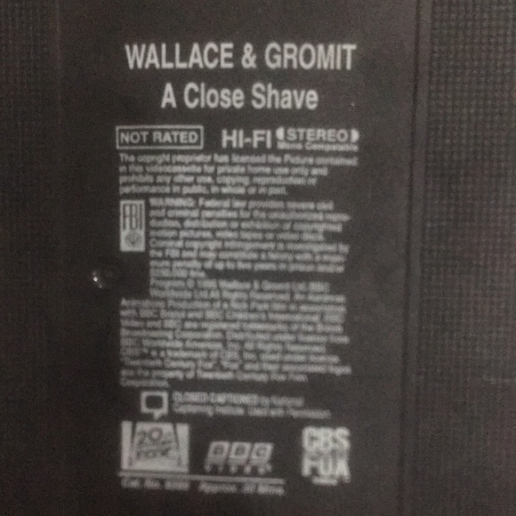 VTG. 1995 VHS#8399 video Tape. WALKACE & GROMIT. A CLOSE SHAVE. - Picture 8 of 8
